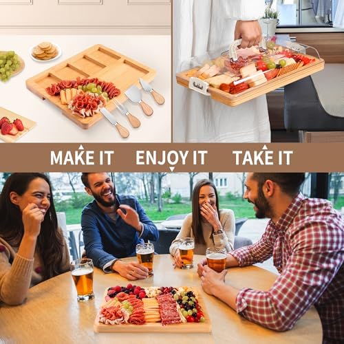CAWIU Portable Charcuterie Board with Lid, Travel Cheese Board & Snack Tray