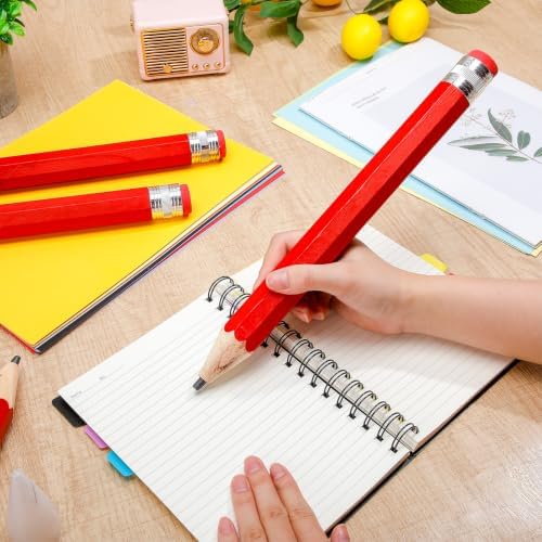 Tinlade 6 Pcs Wooden Jumbo Pencils for Prop, Funny Huge Red Giant Pencil 14 Inch for Home and School Supplies, Kids, Preschoolers