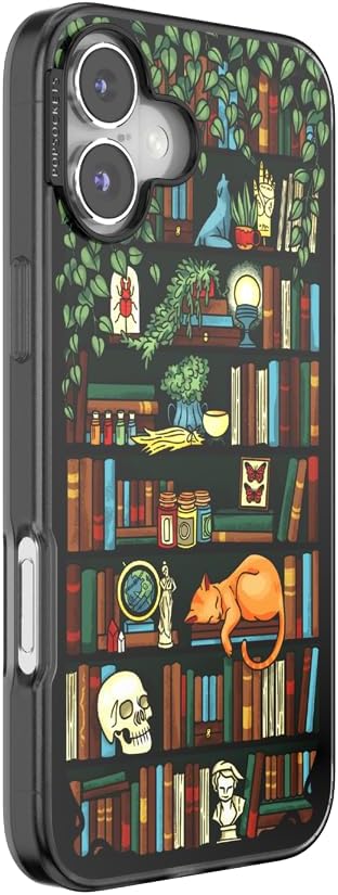 PopSockets iPhone 16 Plus Phone Case with MagSafe, Wireless Charging Compatible, Bookish - Storied Shelves