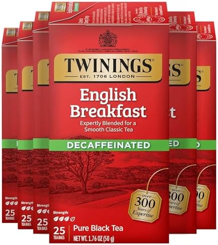 Twinings Decaffeinated English Breakfast Black Tea Bags 25 CT Box (6 Pack)