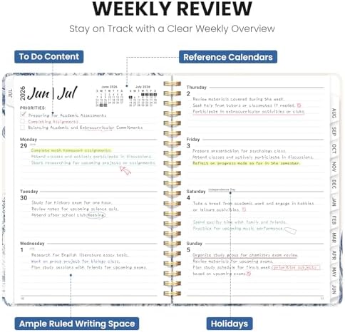 Planner 2026-2027, A5 (6.3" x 8.5") Hardcover Weekly & Monthly Planner July 2026 - June 2027 with Monthly Tabs, Academic Planner for School, Work and Office, Blue Elegance