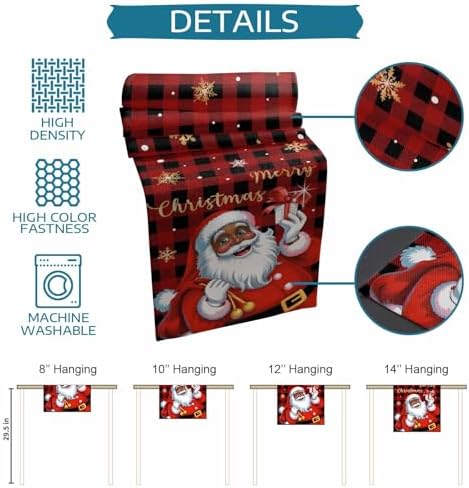 Black Santa Claus Table Runner Dresser Scarf 13 x 72 Inch Merry Christmas Snowflake Red Black Plaid Table Runners Non-Slip Heat Resistant Kitchen Dining Table Decor for Home Holidays Indoor Outdoor