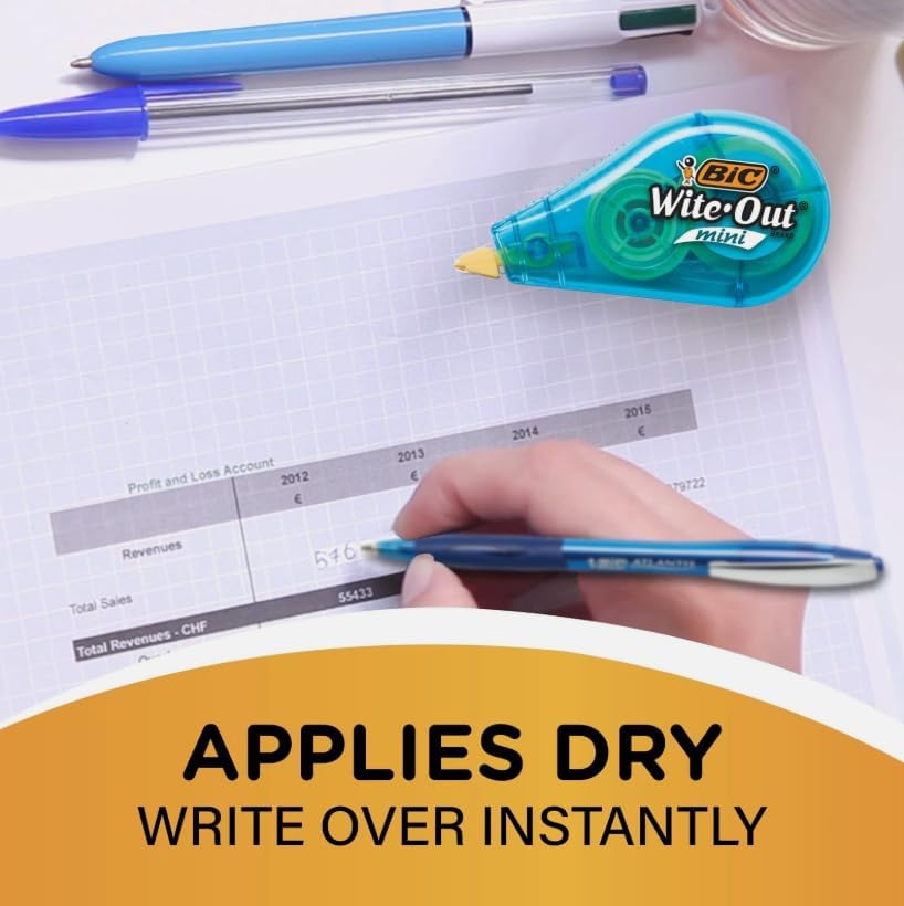 BIC Wite-Out Mini Correction Tape, White, No Dry Time, Long Lasting, 12-Count (Pack of 12)