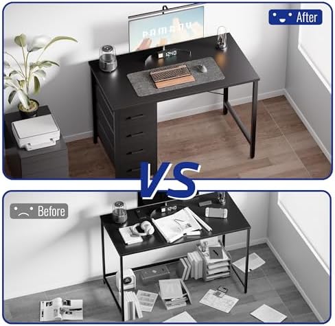 Pamray 32 Inch Computer Desk with 4 Drawers Small Office Desk for Home Bedroom Study Writing Simple Modern Computer Table Black