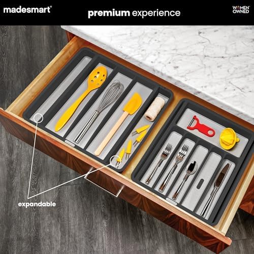 madesmart Classic Expandable Compartment Utensil Tray, Granite