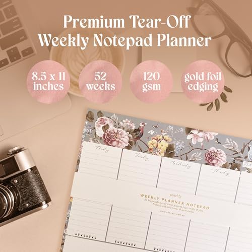 Undated Weekly Desk Planner Pad - 52 Pages Notepad With To Do List and Habit Tracker | Desk Pad Tear Off for Organization