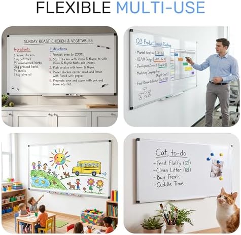 Simple Deluxe Magnetic Dry Erase Board 48" x 24" Whiteboard, 1 Dry Eraser & 2 Multicolor Markers & 4 Magnetic Pins, Silver Reinforced Aluminum Frame for Home, School, Office