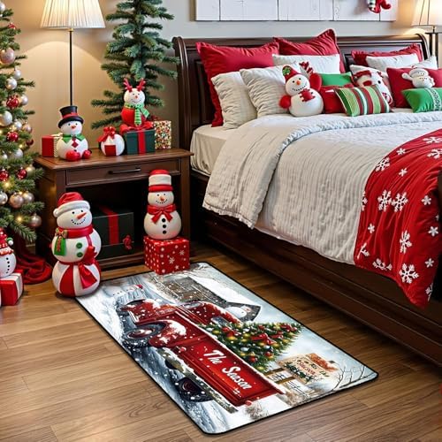 Kitchen Rugs Mat 2 PCS Christmas Halloween Kitchen Rugs Non Slip Washable with 1 PCS Mouse Pad Home Rug Sets Decorations, The Season
