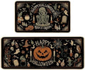 Baccessor Halloween Kitchen Rugs Set of 2, Vintage Skeleton Witch Black Kitchen Mats Low-Profile Non Slip Washable Rugs for Floor Home Decor 17x29 and 17x47 Inch