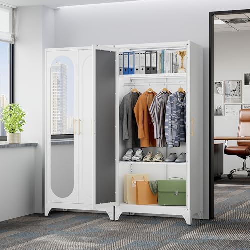SteeLoong 71”Armoire Wardrobe Close,White Wardrobe Cabinet with Mirror Door