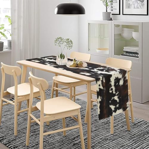 Cow Print Table Runner, Black White Cowhide Print Western Style Table Runner Country Farmhouse Cottage Cow Patten Table Decoration for Home Kitchen Dining, 13x120 Inch