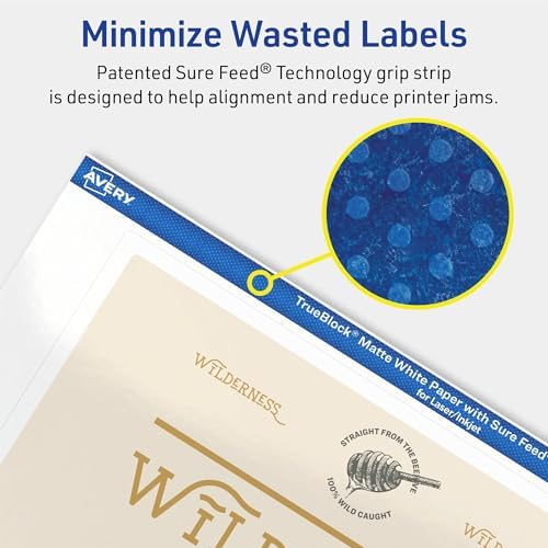 Avery TrueBlock Matte White Rectangle Labels, Sure Feed Technology, 5" x 7", 200 Matte White Labels, Laser/Inkjet Printable, Great for Packaging and Product Merchandising