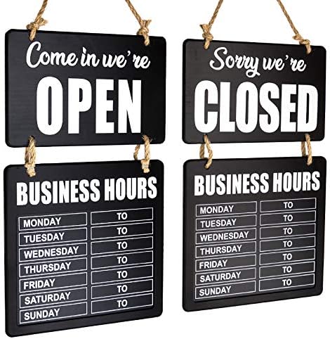 Excello Global Products Business Hours Hanging Chalkboard Black Welcome Chalk Boards for Restaurant Door Sign (Double Sided Open/Closed) Hangable & Decorative (Black)
