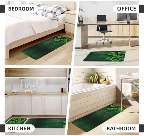 Sparkle Clovers Kitchen Floor Mat Set of 2, Non Slip Rugs Absorbent Mats for Floor Countertop Office Home, St Patrick's Day Indoor Outdoor Decor Doormat 17" x 29.5" + 17" x 47"