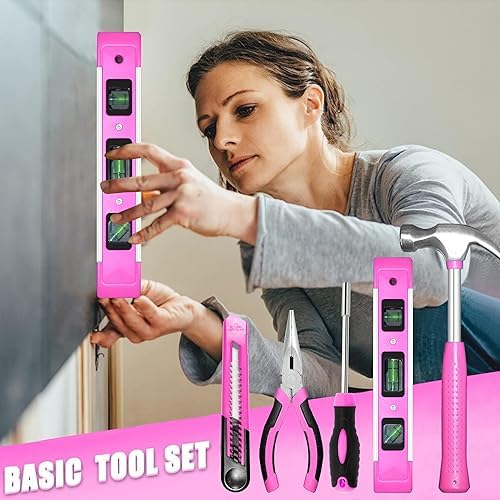 Pink Tool Set for Women,130 Piece Home Tool Kit for Women with 3.6V Cordless Rechargeable Screwdriver,Basic Household Tool Kit Set for New Home,Apartment,College Dorm & DIY Projects
