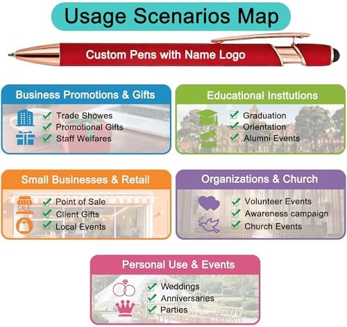 Personalized Pens Ballpoint with Stylus, Violet, 10 Pcs