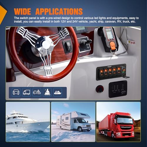 Nilight 5 Gang Rocker Switch Panel with PD Type C and USB Charger Voltmeter