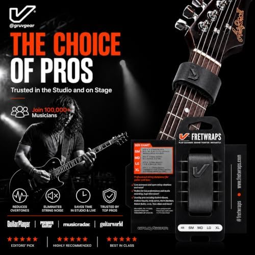 Gruv Gear Fret Wrap & Guitar Mute, Fretwrap for Acoustic, Electric & Bass | String Dampener Recording, Tapping & Practice Accessory (1 Pack, Small Steel, Fits 4 String Bass, 6 String Guitar)