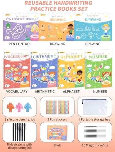 Magic Grooved Writing Practice for Kids Ages 3-8, Reusable Workbooks