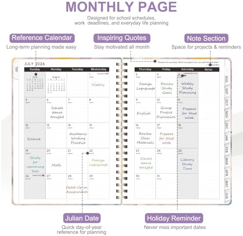 Planner 2026-2027, Weekly and Monthly Academic Year Calendar Planner, July 2026 - June 2027, Daily Agenda Book for Office School Supplies, A5(6.3'' x 8.5'')