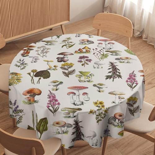 Vintage Botanical Tablecloth, Rustic Plants Herbs Mushroom Nature Wildflower Table Cloth for Outdoor Patio Party Picnic Wedding Indoor Kitchen Dinner Table Decor, 36x36in