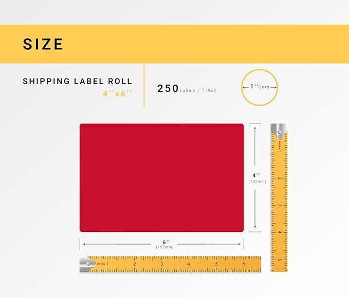 HOUSELABELS 4" x 6" Red Shipping Labels on 1" Core Compatible with Zebra and Rollo Printers, 30 Rolls / 250 Labels per Roll
