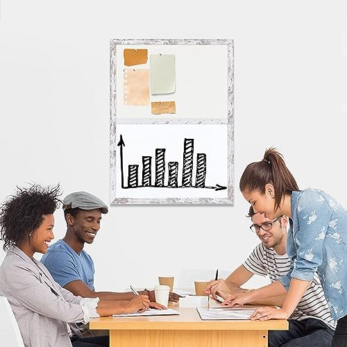 Bulletin Board Whiteboard White Felt Board Combo for Office School Kitchen Bedroom, White Wood Frame,17.7"*23.6",Whiteboard+WH-4560WH