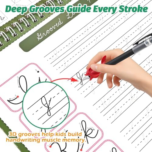 4-Pack Reusable Grooved Cursive Handwriting Workbooks with Disappearing Ink