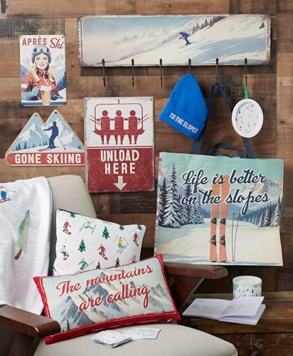 Primitives by Kathy Decorative Pillow, Life is Better On The Slopes ski Themed Design/Skiers/Snowboarders/Snowy Mountain/Zipper Cover/Home Cabin décor/Coordinate Other Ski Lodge Items