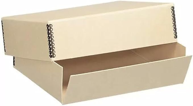 Lineco Museum Archival Storage Box, 11.75x17.75x1.5 in. Drop Front Design. Acid-Free with Metal Edge. Organize Photos, Pictures, Prints, Documents, Crafts, DIY. Tan, 1 Pack