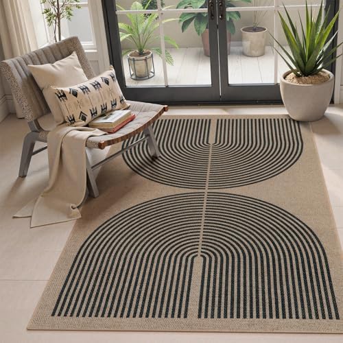 Lahome Modern Rainbow Easy Jute Outdoor Rug 4x6, Neutral Brown Office Rug