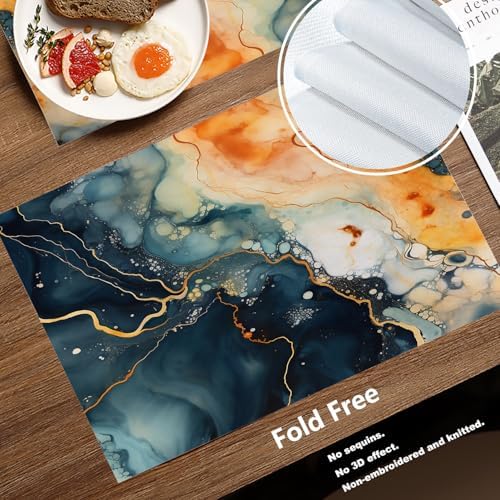 Batmerry Flowing Lines Vibrant Colors Linen Placemats Set of 4, Abstract Art with Fluid Forms Washable Table Mats for Kitchen Table Thickened Heat Insulation Dining Set Indoor Outdoor 12X18 in