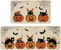 Baccessor Halloween Kitchen Mats Set of 2, Pumpkin Black Cat Bat Spider Web Boo Kitchen Rugs for Floor Low-Profile Farmhouse Fall Halloween Party Home Decor 17x29 and 17x47 Inch