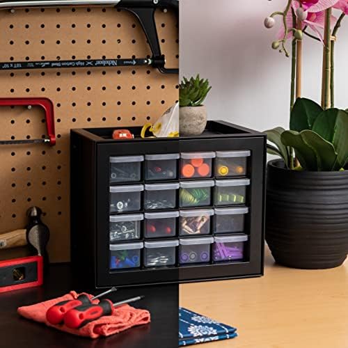 IRIS USA 16-Drawer Small Drawer Organizer, Garage Desk Storage, Black