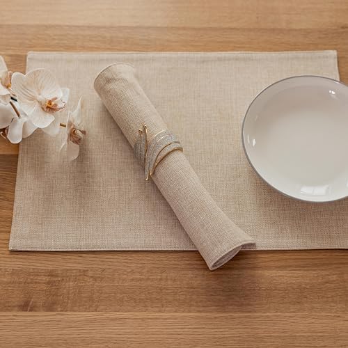 Demetex Linen Placemats Set of 8 Modern Beige Place Mats Heat Resistant Washable Table Placemat for Dining Room Restaurant Indoor, 13x19 inch, Light Linen