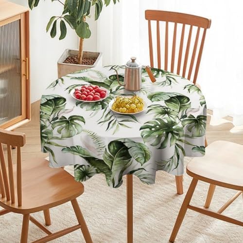 Green Tropical Leaves Tablecloth, Watercolor Jungle Plam Leaves Floral Botanical Print Farmhouse Holiday Tablecloths for Home Kitchen Party Dinner Decor, 70x70in