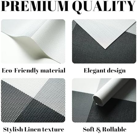 Placemats Set of 12 Vinyl/Plastic Woven Place Mats for Kitchen Table Indoor/Outdoor Washable Placemat Wipeable Dining Table Mats (Grey Grid,12)