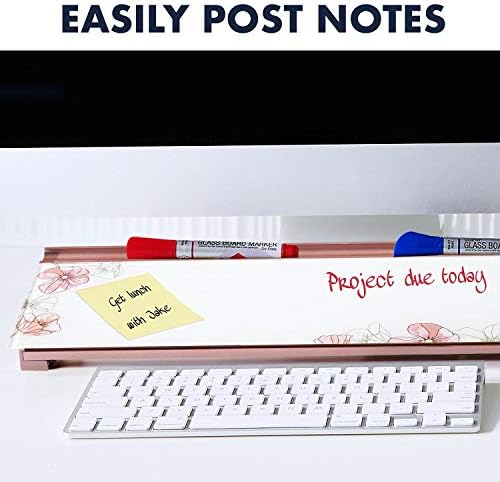 Quartet Glass Dry Erase White Board 18"W x 6"H, Compact Desktop Whiteboard with Storage Drawer, Floral (GDP186P)