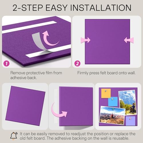 MaxGear Felt Bulletin Board 36" x 24", Violet Felt Wall Tiles Push Pins