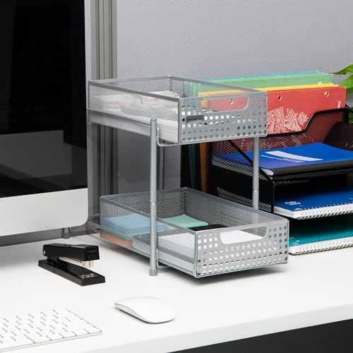 Mind Reader Accessory Organizer, Supply Storage, Desktop, Crafts, Office, Metal Mesh, 8"L x 12.5"W x 11.25"H, White