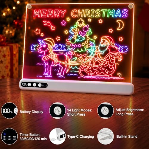 17" LED Drawing Board with 14 Light Effects & Timer, Gift for Kids Age 3-12
