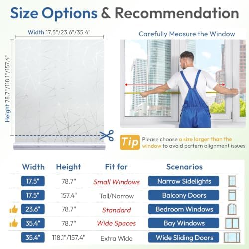rabbitgoo Static Cling Window Privacy Film, Clear Triangle, 17.5" x 78.7"