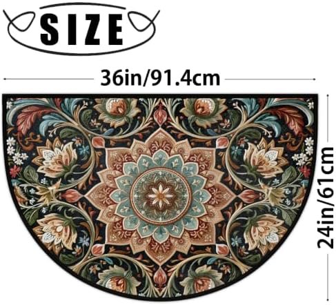 Boho Flower Half Round Door Mat Non Slip Washable Semi Circle Area Rug Absorbent Soft Half Moon Rug Floor Mat for Indoor Outdoor Kitchen Bathroom Patio Front Door Mat Decor
