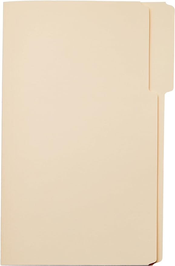Amazon Basics Sturdy Manila File Folders, 1/3 Tabs in Assorted Positions for Filing and Easy Labeling, Legal Size, 8.5 x 14 inch, 100-Pack