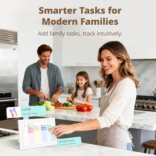 Digital Touchscreen Calendar 10.1 Inch – Interactive Electronic Calendar & Smart Family Hub with Cross-Device Sync, Schedules Reminders, Chore Chart, Rewards & Photo Display, Desk Mount
