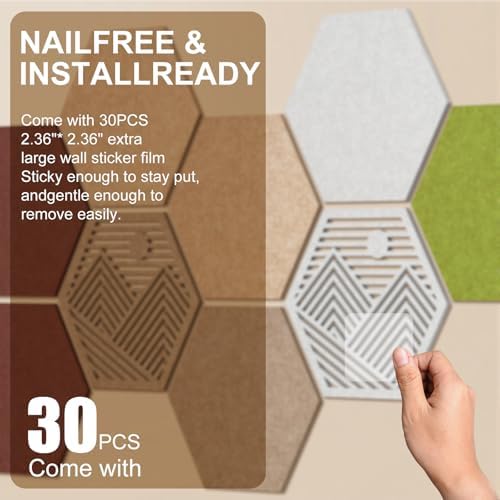 10PCS 11.8" Large Hexagon Felt Cork Board Tiles, Geometric Modular Bulletin Boards with 50 Pushpins, 35 Adhesive Tabs for Office School Home Wall Decor Stickers Memos Photos Display (Hexagon)