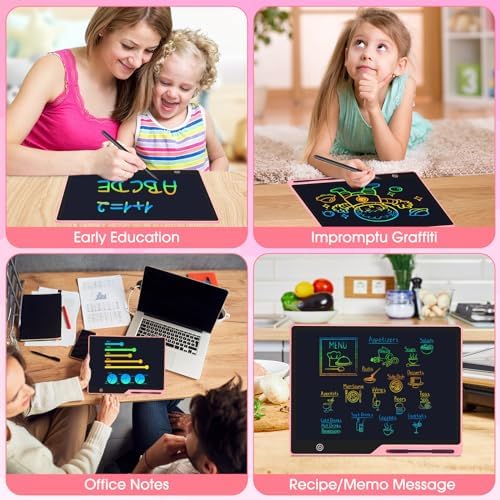 POPERFUN LCD Writing Tablet for Kids, Rechargeable Kids Drawing Pad 16 Inch Colorfuls Doodle Board, Kids Drawing Tablet Toys for Ages3 4 5 6 7 8 for Girls Boys Adults (Light Pink)