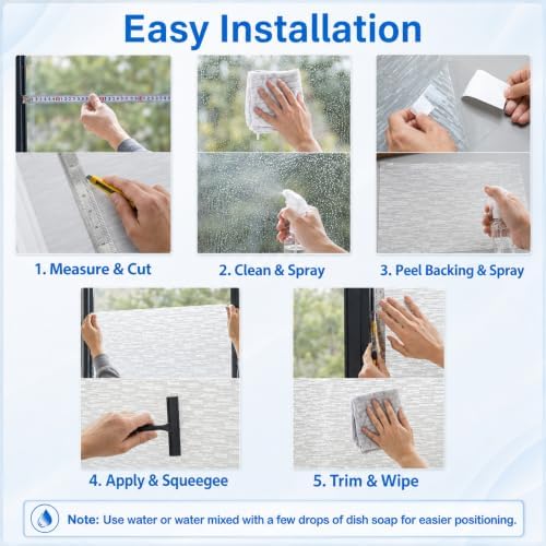 GTJ White Frosted Glass Window Privacy Film, Static Cling Film No Glue Removable Reusable, UV Blocking Glare & Heat Reduction, for Bathroom, Door Glass, Home Office, 17.5 x 157.5 inches