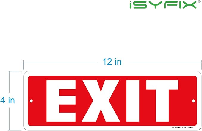 iSYFIX Exit Sign – 6 Pack 12x4 Inch – 100% Rust Free .040 Aluminum Signs, Laminated for Ultimate UV, Weather, Scratch, Water and Fade Resistance, Indoor and Outdoor, Exit Signs for Exterior.