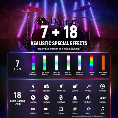 NEEWER TL120C RGB Tube Light, 42W Full Color RGBWW Photography LED Video Light Wand Stick with APP/2.4G/DMX Control, 7 Pixel Effects/18 Scenes, 2500K-10000K CRI97+ TLCI98+, 6000mAh Battery